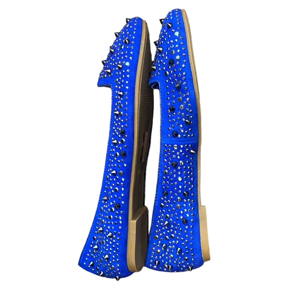 Aldo Leather Blue Silver Studded Ballet Flats New With Tags Size 38 or 7.5 to 8 - Picture 5 of 12